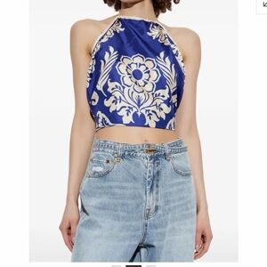 Etro printedBlue Floral Halter Crop Top